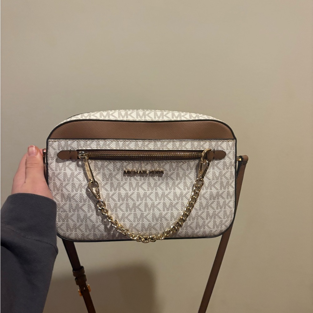 Michael Kors White and Brown Crossbody Bag